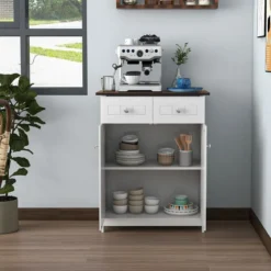 Badezimmerschrank mit 2 Schubladen 2 Türen & verstellbarem Regal moderner Aufbewahrungsschrank aus Holz Weiß