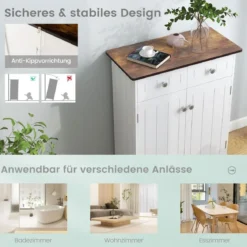 Badezimmerschrank mit 2 Schubladen 2 Türen & verstellbarem Regal moderner Aufbewahrungsschrank aus Holz Weiß