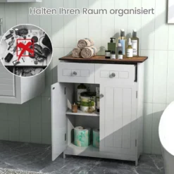 Badezimmerschrank mit 2 Schubladen 2 Türen & verstellbarem Regal moderner Aufbewahrungsschrank aus Holz Weiß