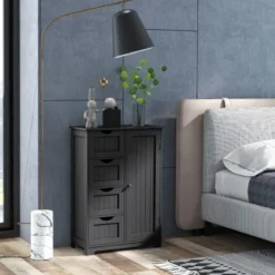 Badezimmerschrank mit 4 Schubladen & 1 Magnetischer Türverschluss Badschrank Schwarz
