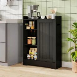 Badezimmerschrank mit Seitlichem Toilettenpapierhalter & Bürstenfach Nischenschrank Schwarz