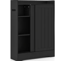 Badezimmerschrank mit Seitlichem Toilettenpapierhalter & Bürstenfach Nischenschrank Schwarz