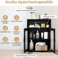 Badezimmerschrank mit 2 Türen & 3-stufig Verstellbarem Regal Freistehender Badschrank Schwarz