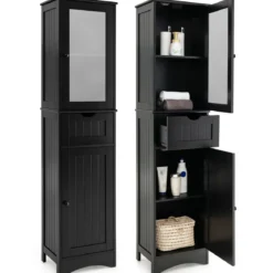 Badezimmerschrank mit 2 Türen & 1 Schublade Freistehender Hochschrank 40 x 30 x 170 cm