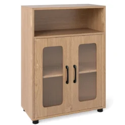 Badezimmerschrank mit 2 Türen & 3-stufig Verstellbarem Regal Freistehender Badschrank Natur