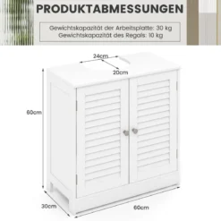 Badezimmerschrank mit 2 Türen & Verstellbaren Regal Waschbeckenunterschrank in Landhausstil