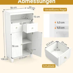 Badezimmerschrank moderner freistehender Aufbewahrungsorganizer mit Türen Weiß
