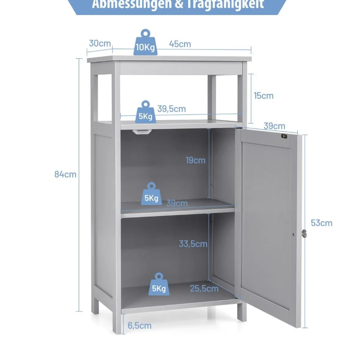 Badezimmerschrank Multifunktionales Freistehendes Regal 45 x 30 x 84 cm Weiß