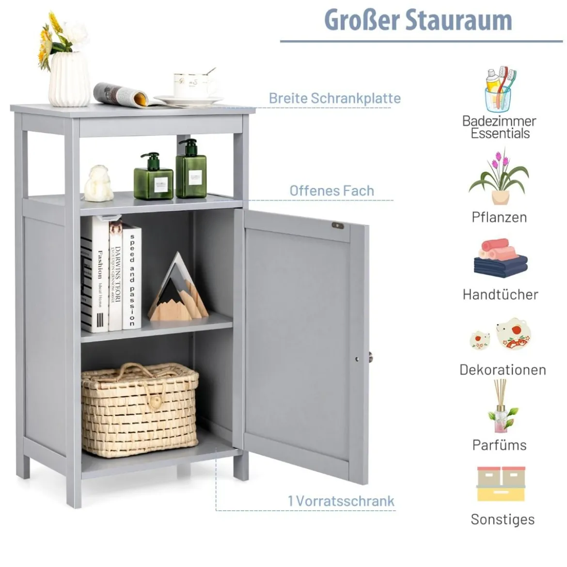 Badezimmerschrank Multifunktionales Freistehendes Regal 45 x 30 x 84 cm Weiß