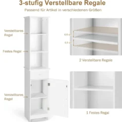 Badezimmerschrank Platzsparender Bodenorganisator mit 3-Stöckigem Regal Weiß