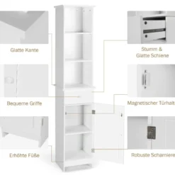 Badezimmerschrank Platzsparender Bodenorganisator mit 3-Stöckigem Regal Weiß