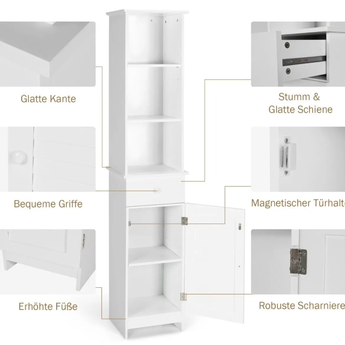 Badezimmerschrank Platzsparender Bodenorganisator mit 3-Stöckigem Regal Weiß