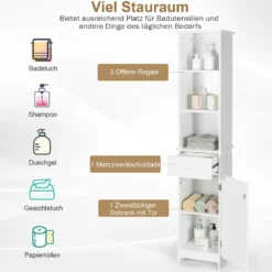 Badezimmerschrank Platzsparender Bodenorganisator mit 3-Stöckigem Regal Weiß