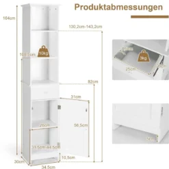 Badezimmerschrank Platzsparender Bodenorganisator mit 3-Stöckigem Regal Weiß
