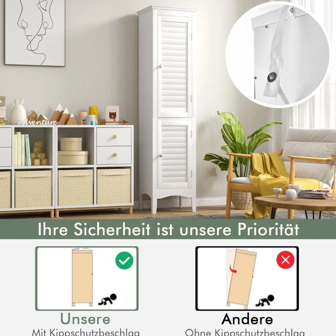 Badezimmerschrank Schmal Badschrank mit Verstellbarem Ablagen 38 x 33 x 160 cm Weiß