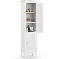 Badezimmerschrank Schmal Badschrank mit Verstellbarem Ablagen 38 x 33 x 160 cm Weiß