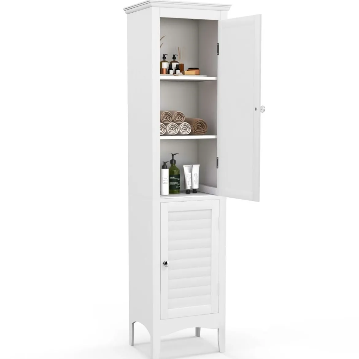 Badezimmerschrank Schmal Badschrank mit Verstellbarem Ablagen 38 x 33 x 160 cm Weiß