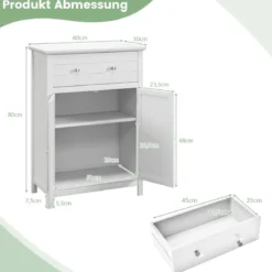Badezimmerschrank Sideboard mit Schublade Badschrank Kommode freistehend Aufbewahrungsschrank Weiß