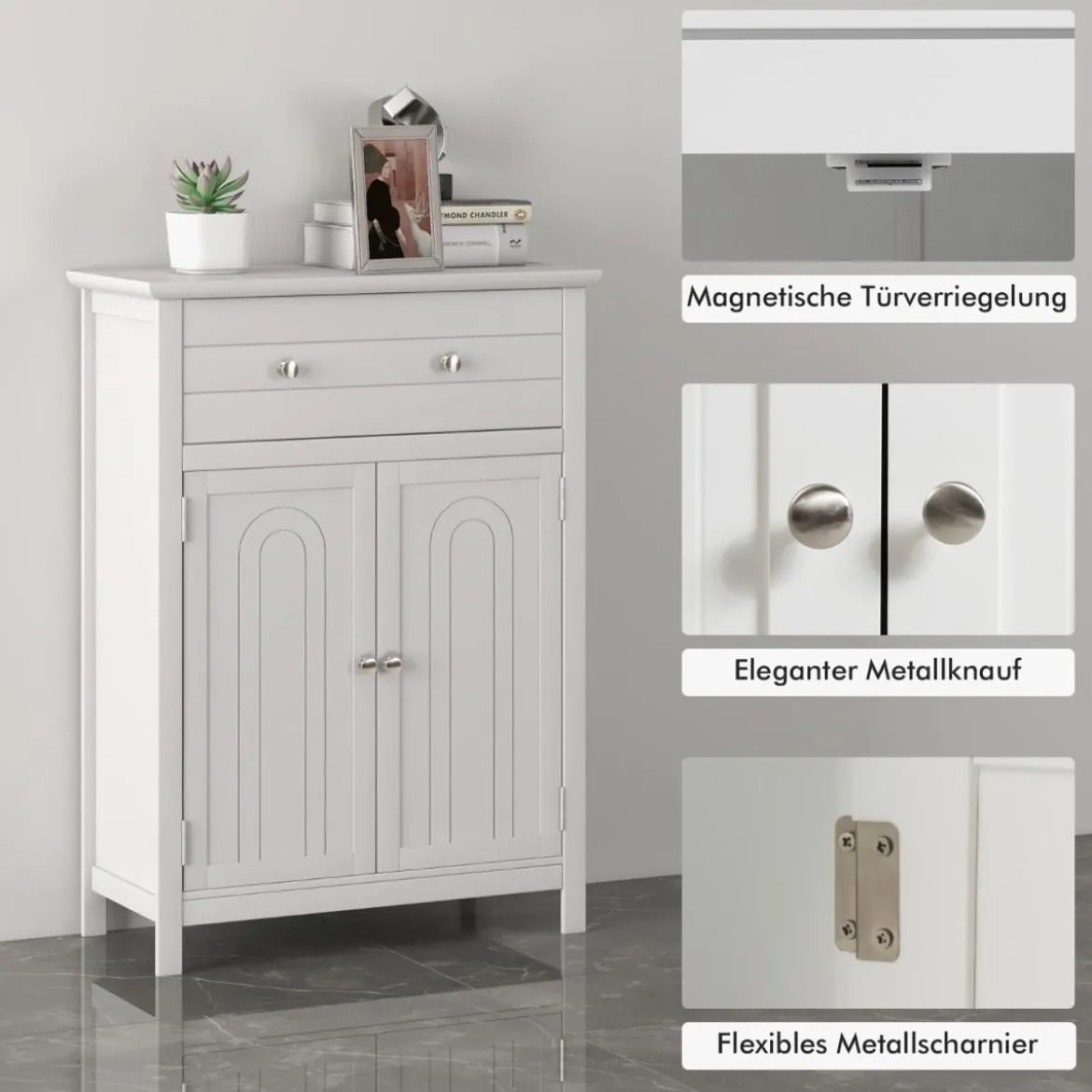 Badezimmerschrank Sideboard mit Schublade Badschrank Kommode freistehend Aufbewahrungsschrank Weiß