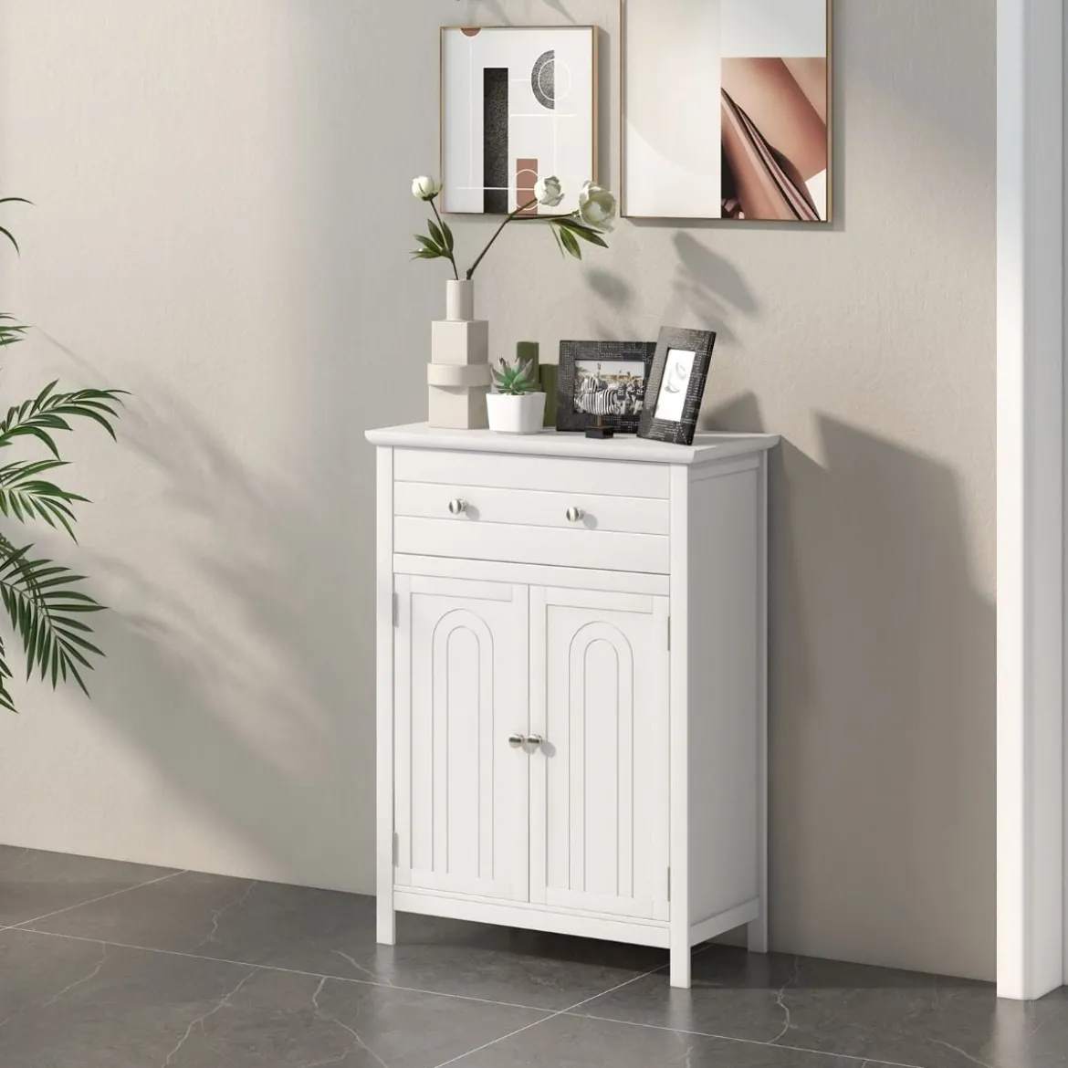 Badezimmerschrank Sideboard mit Schublade Badschrank Kommode freistehend Aufbewahrungsschrank Weiß