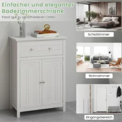 Badezimmerschrank Sideboard mit Schublade Badschrank Kommode freistehend Aufbewahrungsschrank Weiß
