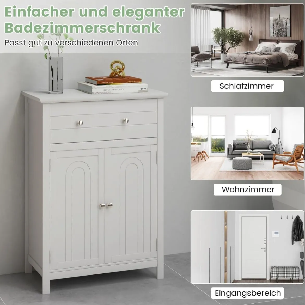 Badezimmerschrank Sideboard mit Schublade Badschrank Kommode freistehend Aufbewahrungsschrank Weiß