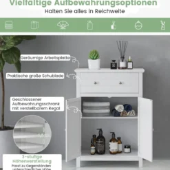Badezimmerschrank Sideboard mit Schublade Badschrank Kommode freistehend Aufbewahrungsschrank Weiß