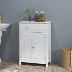 Badezimmerschrank Sideboard mit Schublade Badschrank Kommode freistehend Aufbewahrungsschrank Weiß