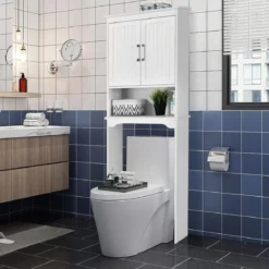 Badezimmerschrank Waschmaschinenschrank mit Verstellbarem Regal 63 x 23 x 168 cm