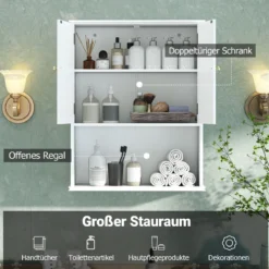 Badezimmerschrank zur Wandmontage 2-türiger Medizinschrank mit offener Ablage Weiß