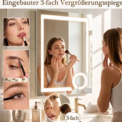 Badezimmerspiegel mit Beleuchtung Anti-Beschlag & 3-fach-Vergrößerungsspiegel 70 x 50 cm Silber