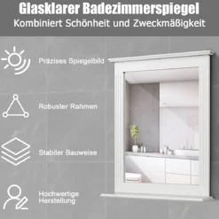 Badezimmerspiegel Rechteckiger Badspiegel Wandspiegel mit Ablage Weiß 57 x 12 x 68,5 cm
