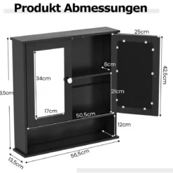 Badezimmer Spiegelschrank mit Höhenverstellbarer Ablage Badschrank mit Spiegel Schwarz