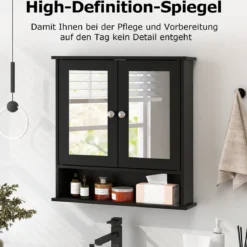 Badezimmer Spiegelschrank mit Höhenverstellbarer Ablage Badschrank mit Spiegel Schwarz