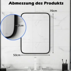 Badezimmerspiegel 70 x 50 cm großer Kosmetikspiegel mit bruchsicherer Folie Rechteckig