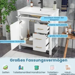 Badezimmer Waschbeckenmöbel mit Becken & 2 Schubladen & 2 Türen Badezimmerschrank