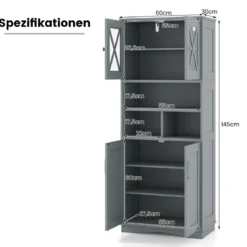 Bad Hochschrank mit Verstellbaren Regalen & Türen & 3 Fächern & Kippschutz Badschrank