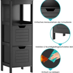 Badkommode aus Holz Badschrank mit 2 Schubladen 30 x 30 x 89 cm Schwarz