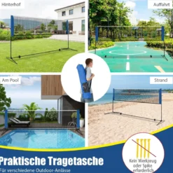 Badmintonnetz mit Ständer Federballnetz höhenverstellbar mit 2 Federbällen & Tragetasche 310 x 102 x 89–155 cm