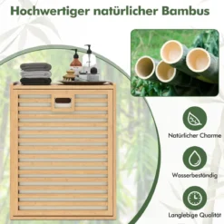 Badregal mit Wäschekorb 68 L Regal aus Bambus Badschrank mit Ablage Natur 50 x 35 x 64 cm