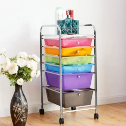 Bad Rollwagen Rollcontainer mit Schubladen Mehrfarbig 37 x 74 x 32 cm PP-Material