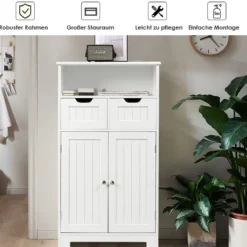 Badschrank Badezimmer Schrank mit höhenverstellbarer Ablage Freistehend Badkommode Weiß