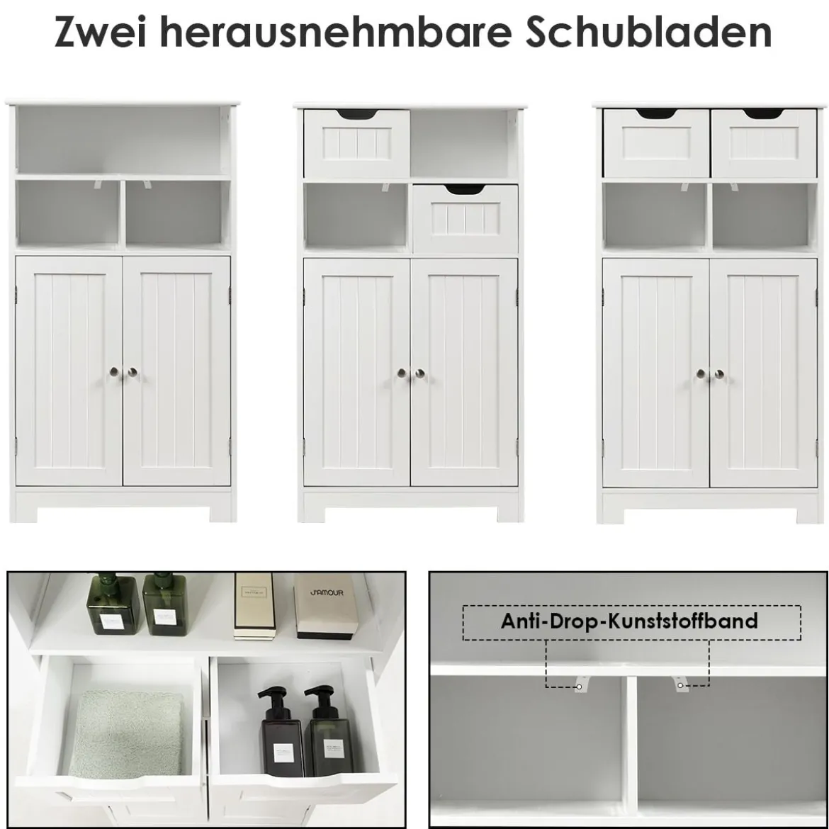 Badschrank Badezimmer Schrank mit höhenverstellbarer Ablage Freistehend Badkommode Weiß