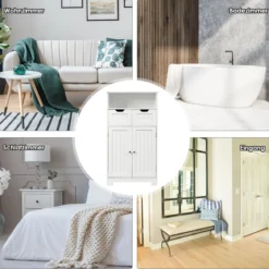 Badschrank Badezimmer Schrank mit höhenverstellbarer Ablage Freistehend Badkommode Weiß
