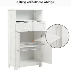 Badschrank Badezimmer Schrank mit höhenverstellbarer Ablage Freistehend Badkommode Weiß