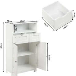 Badschrank Badezimmer Schrank mit höhenverstellbarer Ablage Freistehend Badkommode Weiß