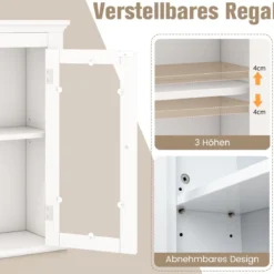 Badschrank Holz Hängeschrank mit Verstellbarem Einlegeboden 51 x 17 x 51 cm Weiß