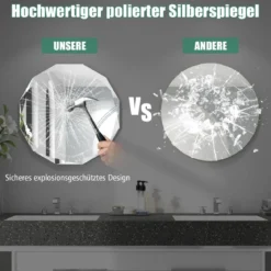 Badspiegel Hängespiegel explosionsgeschützter Wandspiegel Badezimmerspiegel für Bad rund 76 x 76 x 5 cm