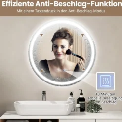 Badspiegel mit Anti-Beschlage Uhr Touchschalter & Memory-Funktion Spiegelheizung LED Spiegel dimmbar 3000K-6000K 60 x 60 cm