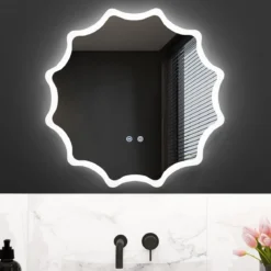 Badspiegel mit Anti-Beschlage Spiegelheizung Welle-Design LED-Spiegel Wandspiegel 60 x 60 cm